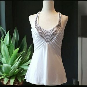 BCX Y2K White Beaded Wrap Around Neck Halter Top Size Medium